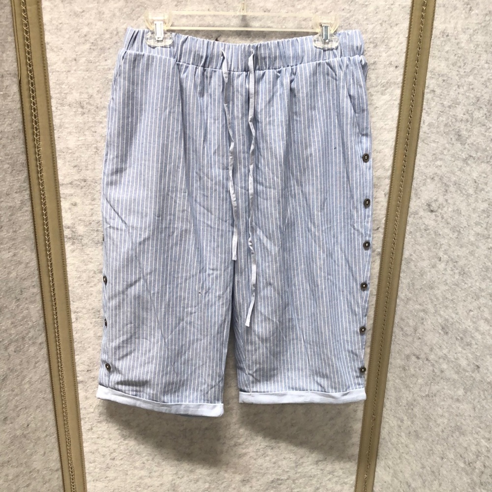 Striped Blue Button-Detail Shorts NWT